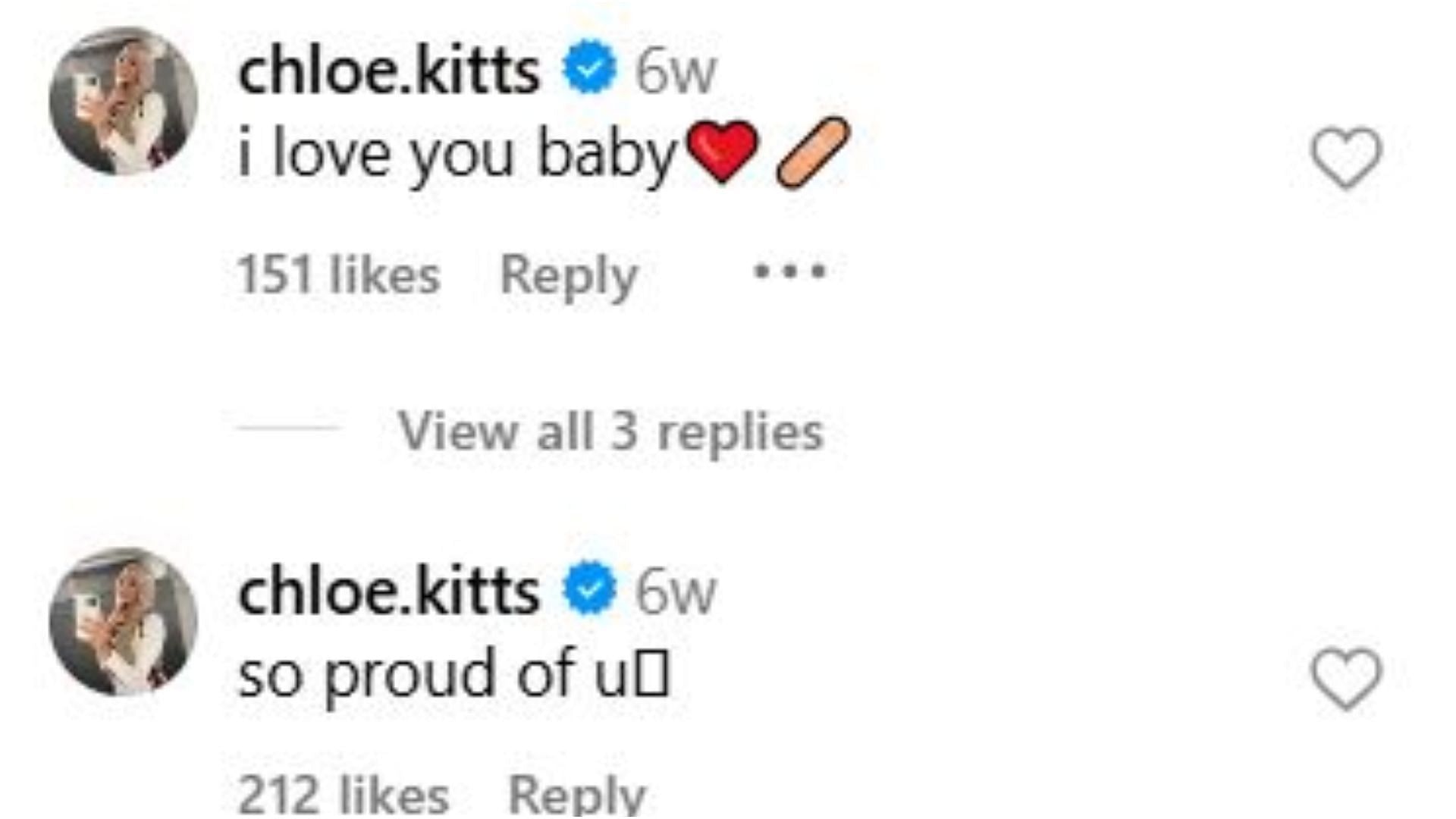 Chloe Kitts reacts to BF Collin Murray-Boyles NBA draft declaration. Credit: IG/@30murrayjr
